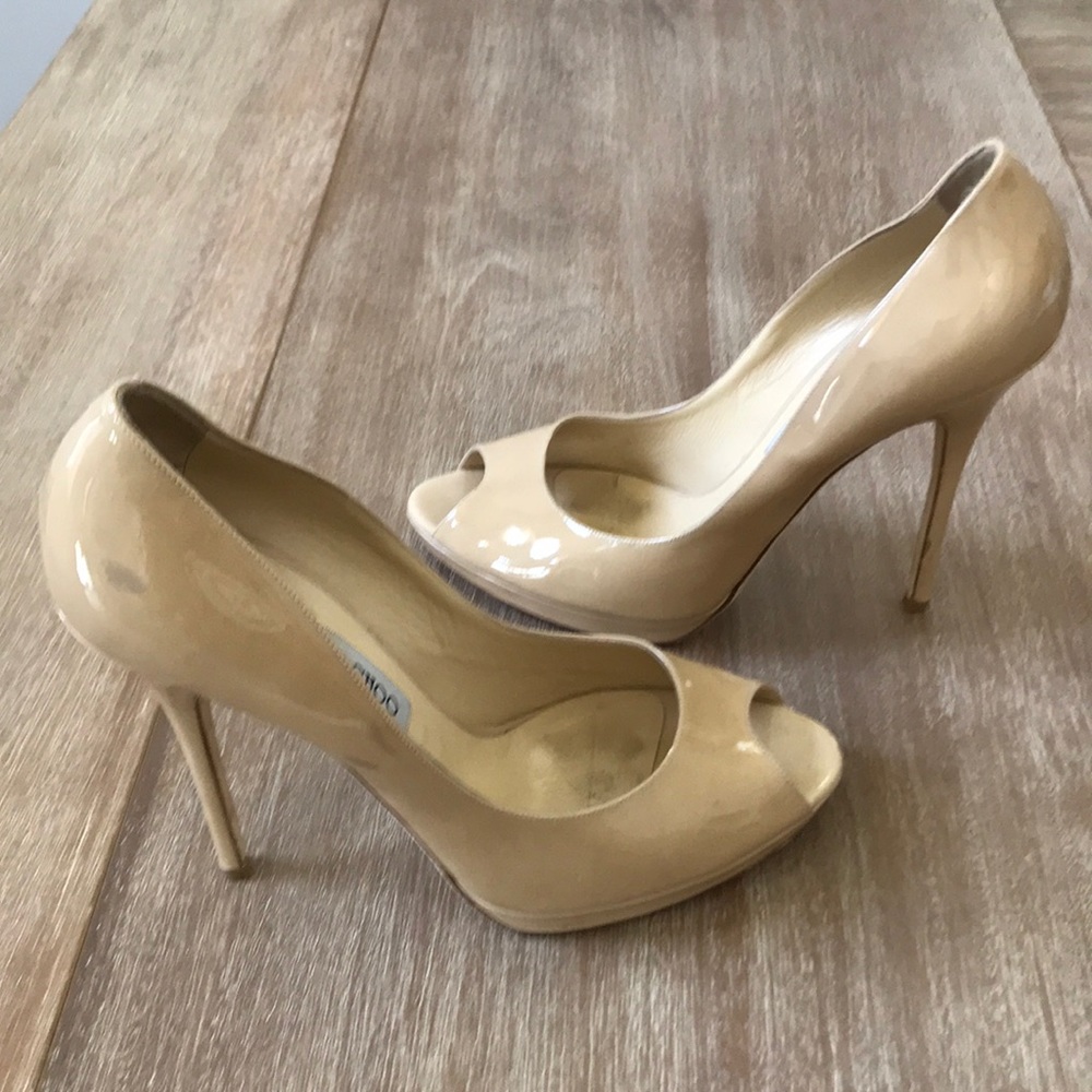 Jimmy Choo nude patent peep holes